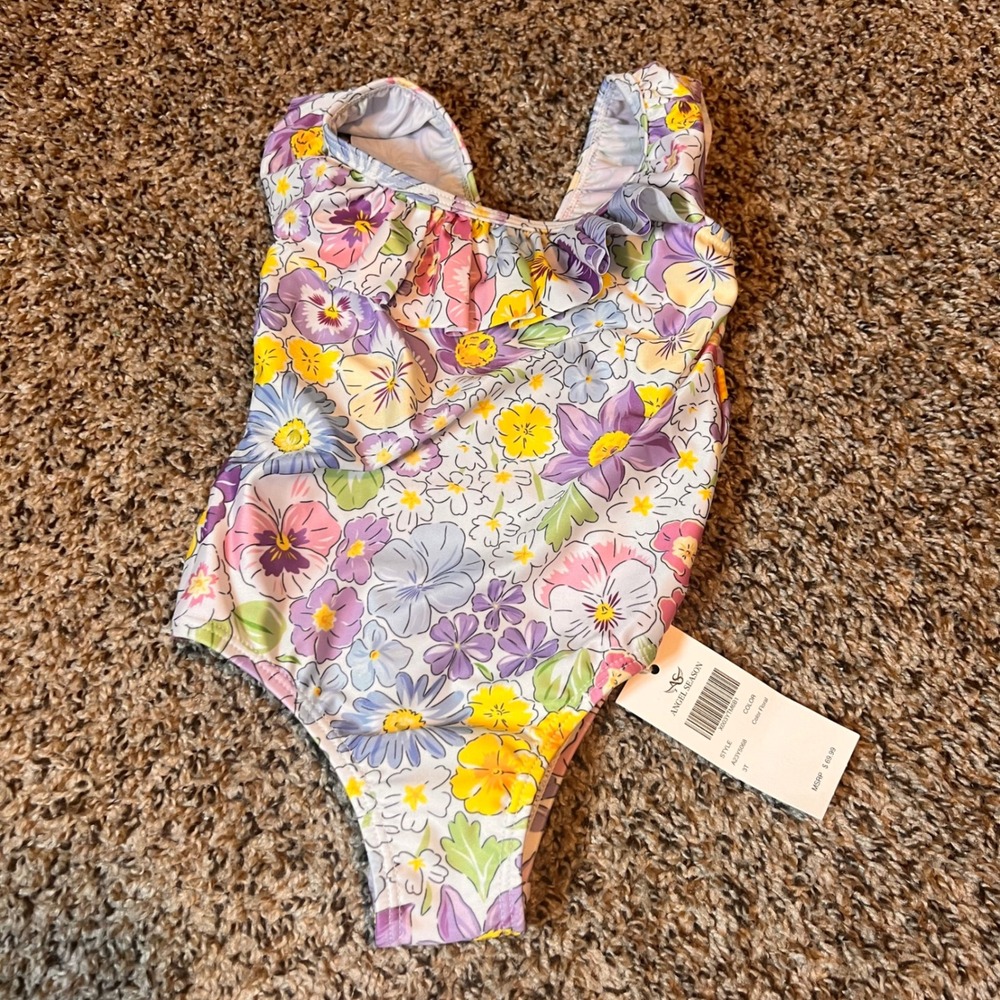 Angel Season Floral‎ Swimsuit Ruffle One Piece Swimwear Kids 3T